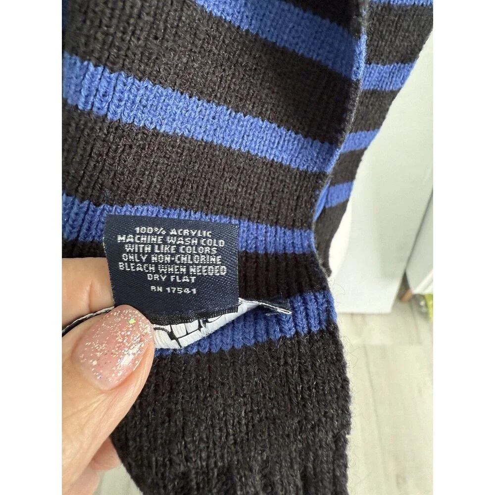 Nautica Men’s Black Blue Striped Knit Scarf Long Logo Winter